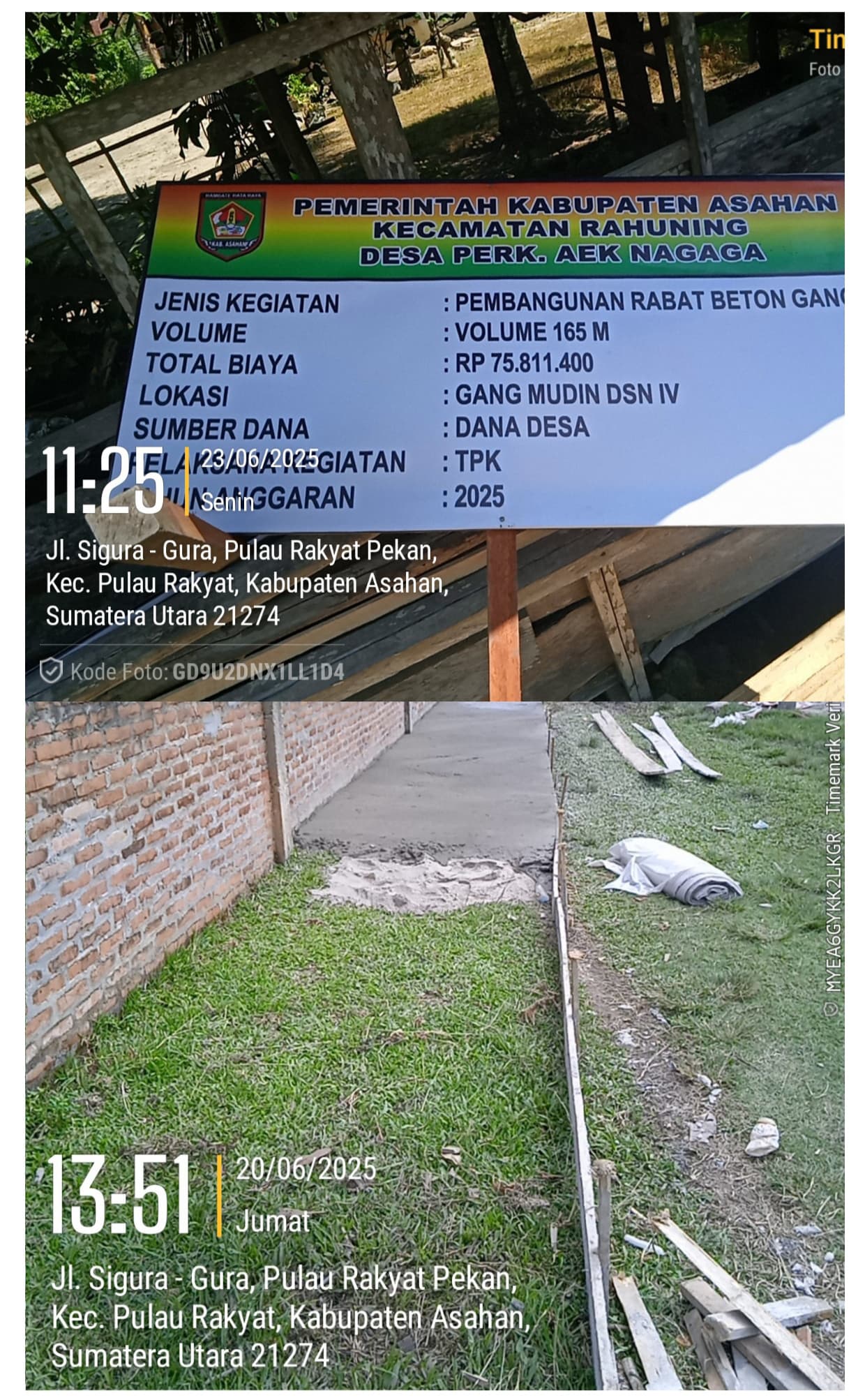 Kepala Desa Perkaek Nagaga Diduga Anggar Deking Bupati Asahan dan Diduga Buat Bangunan Dana Desa Asal Jadi, Masyarakat Tolak Hasil Kerja Kades