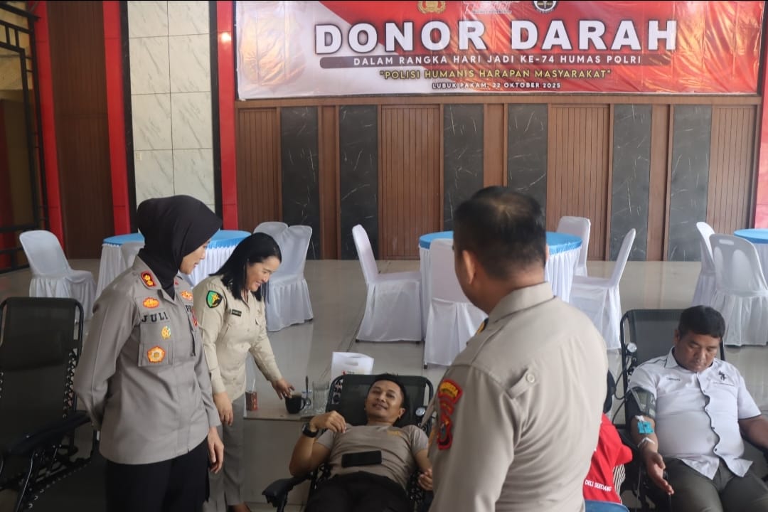*Polresta Deli Serdang Gelar Donor Darah Sambut Hari Jadi ke-74 Humas Polri*