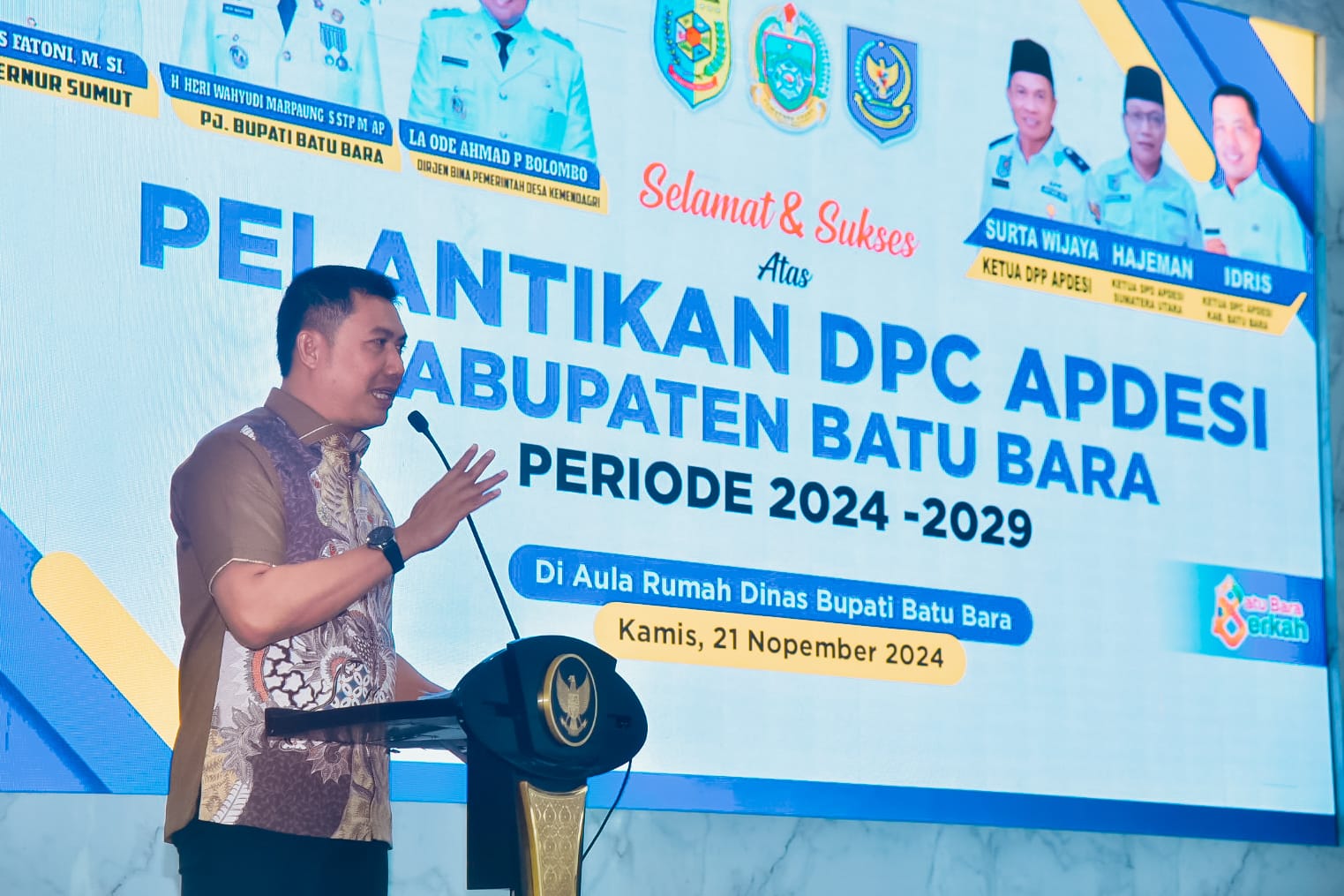 Pj. Bupati Heri Wahyudi Hadiri Pelantikan Pengurus APDESI 2024- 2029