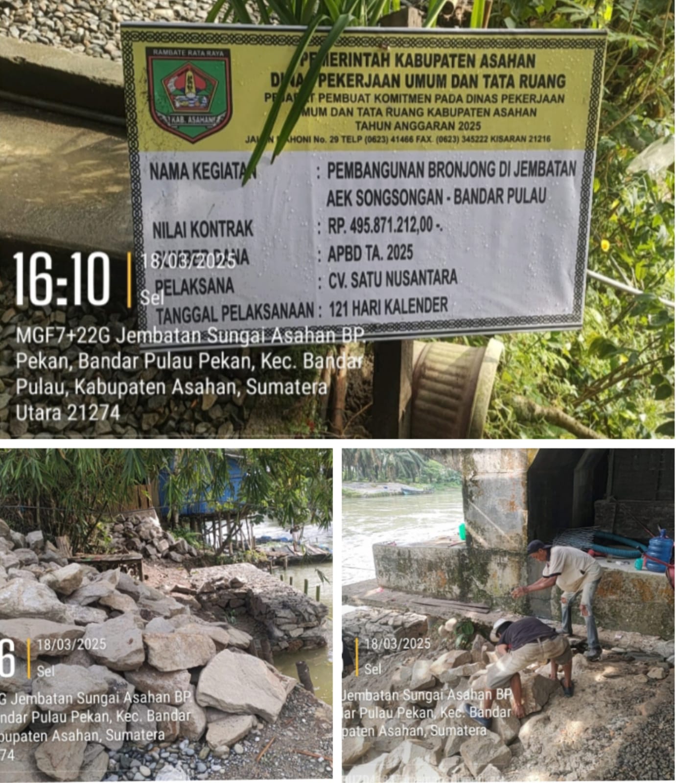 Pembangunan Beronjong di Jembatan Aek Songsongan-Bandar Pulau Berbiaya Rp.495 Juta Terkesan Asal Jadi