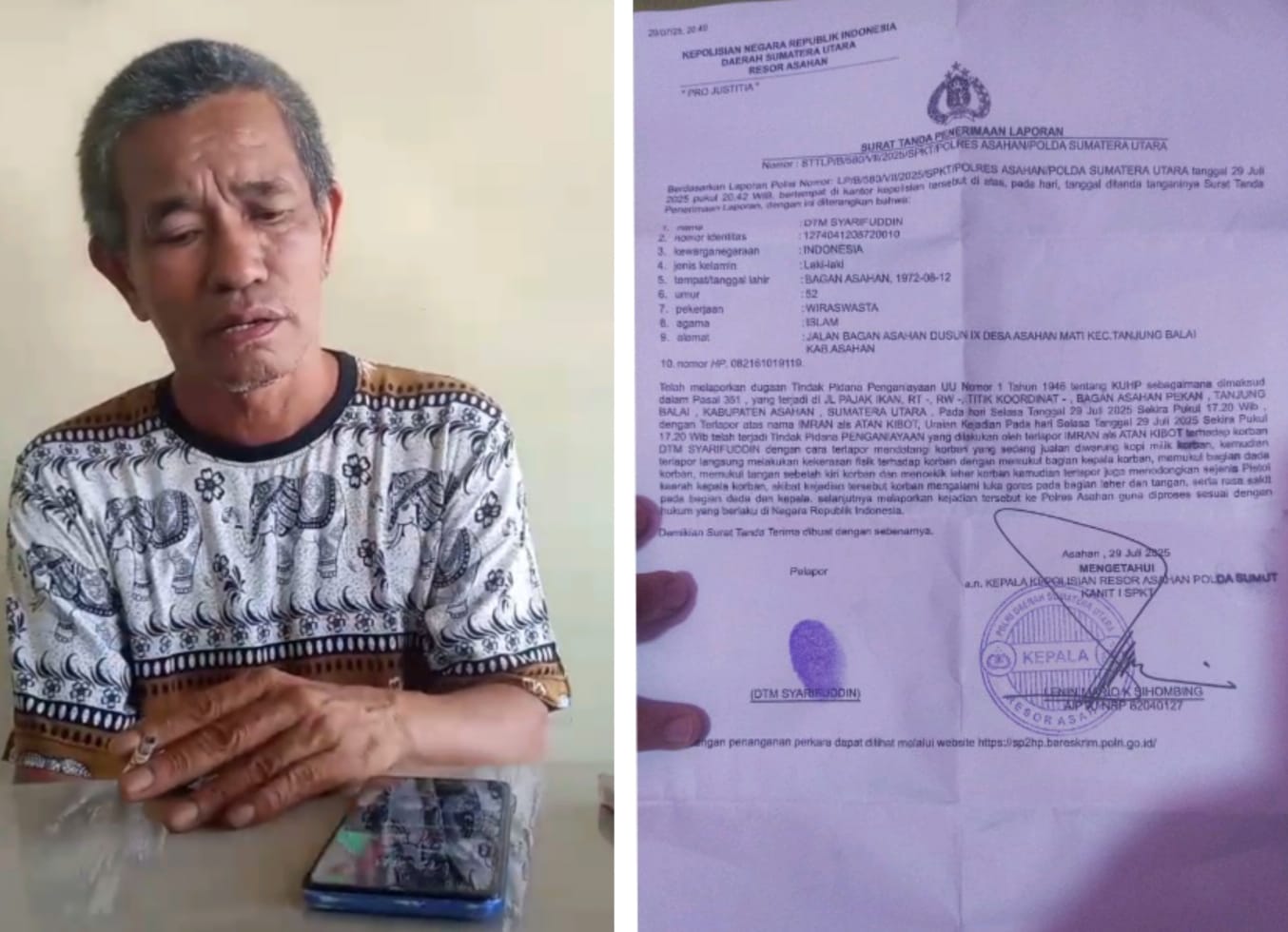 Dugaan Pelaku Penganiayaan Letuskan Senpi Sebanyak 3 Kali, Korban Dtm Syarifuddin Harap Kapolres Segera Bertindak