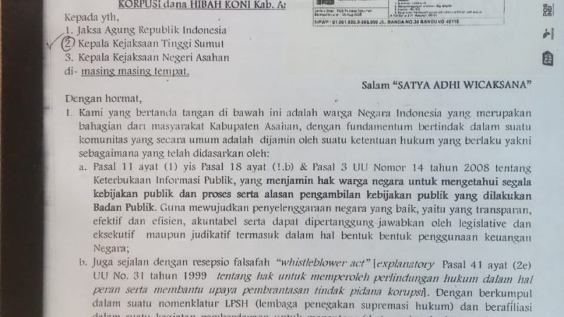 “PR” Kajati dan Aspidsus Sumut Baru, Skandal Dugaan Korupsi Dana Hibah KONI Asahan Senilai Rp.52,5 Miliar Harus Dibongkar
