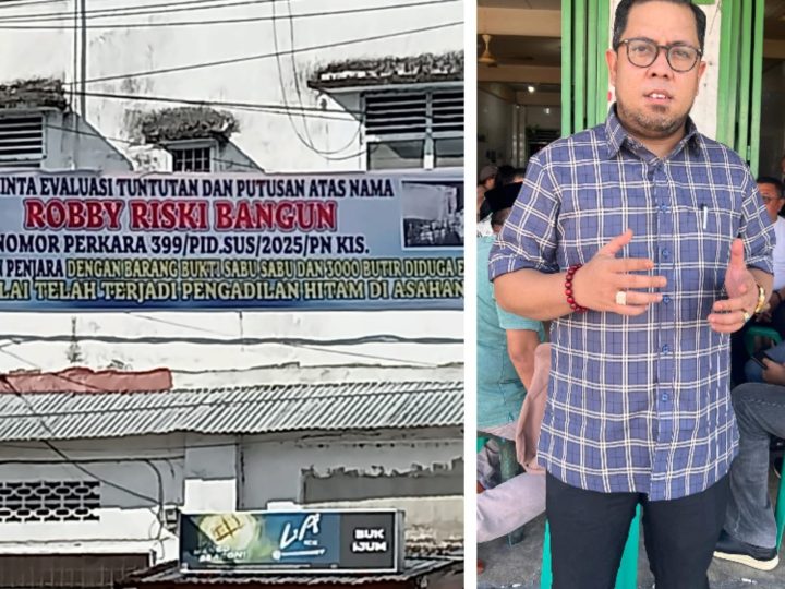 Miliki 3000 Butir Pil Ekstasi, Spanduk Meminta Evaluasi Tuntutan dan Putusan 11 Bulan Terhadap Vonis RRS Terpampang di Kota Kisaran