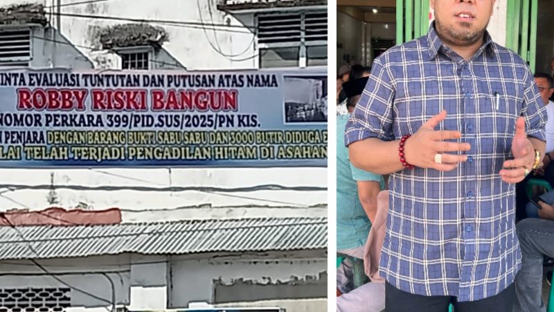 Miliki 3000 Butir Pil Ekstasi, Spanduk Meminta Evaluasi Tuntutan dan Putusan 11 Bulan Terhadap Vonis RRS Terpampang di Kota Kisaran