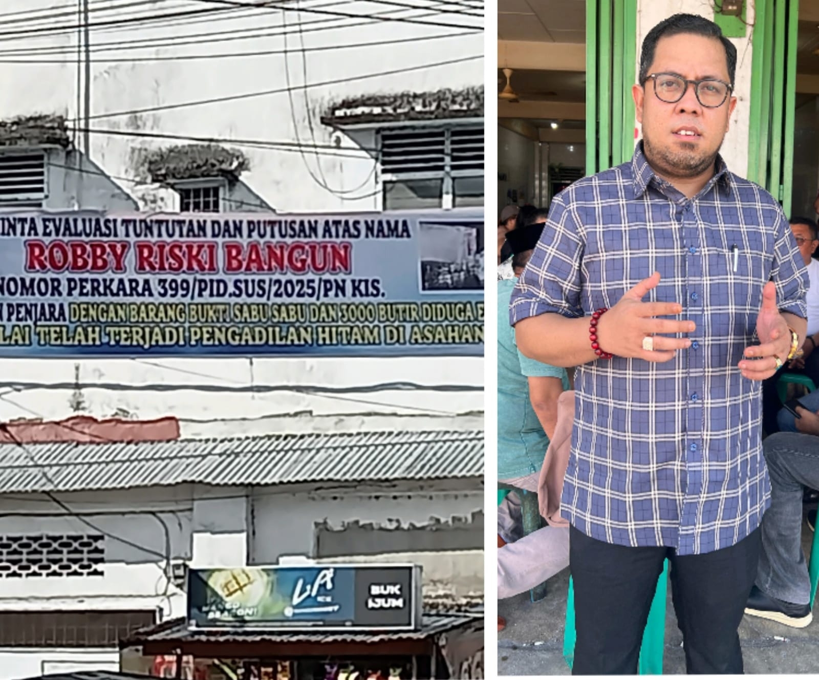 Miliki 3000 Butir Pil Ekstasi, Spanduk Meminta Evaluasi Tuntutan dan Putusan 11 Bulan Terhadap Vonis RRS Terpampang di Kota Kisaran