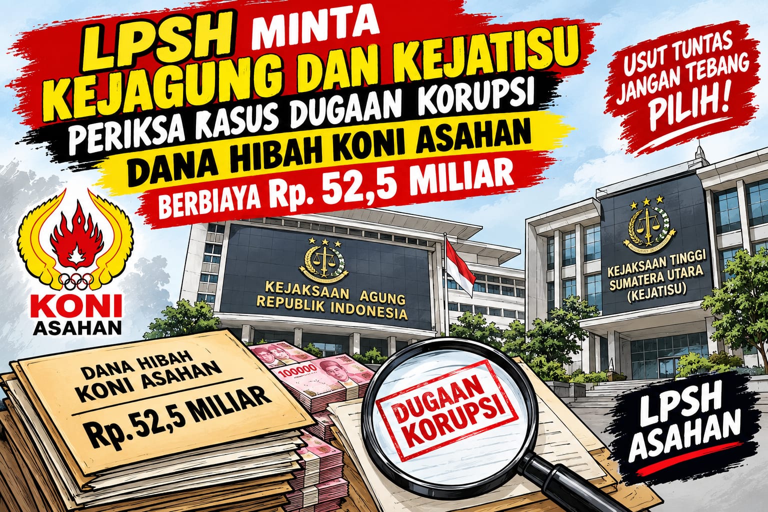 Surati Kejagung dan Kejatisu, LPSH Minta Dugaan Korupsi Dana Hibah KONI Senilai Rp.52,5 Miliar Segera Dibuka